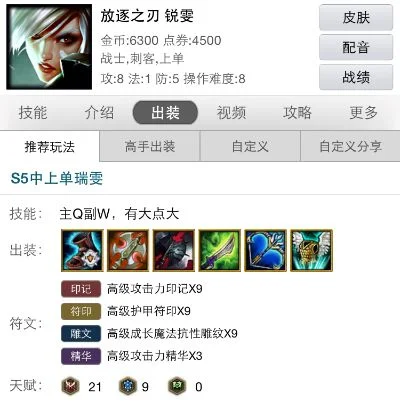 lol瑞文出装最新　lol瑞文新版本出装